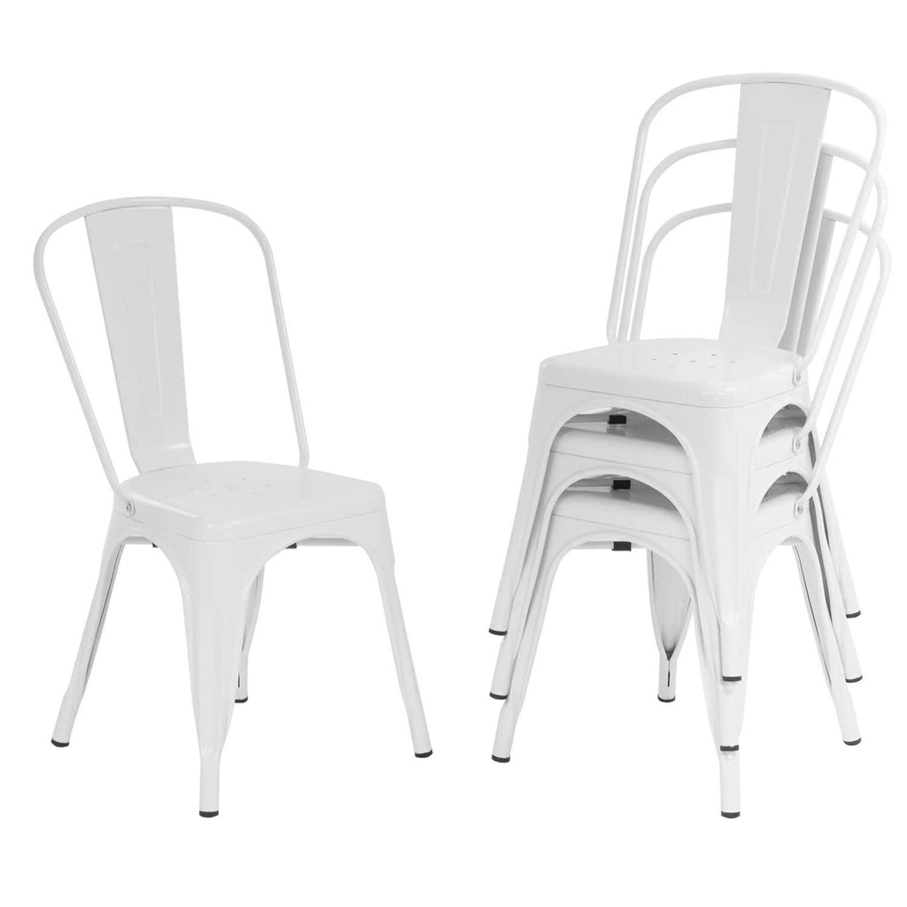 Set of 4 Metal Dining Chairs | Cream | Stackable Tolix Side Chairs with Backrest | Scratch-Resistant | Non-Slip Feet | Indoor/Outdoor Use | 330 lbs Capacity | Ideal for Kitchen & Restaurant