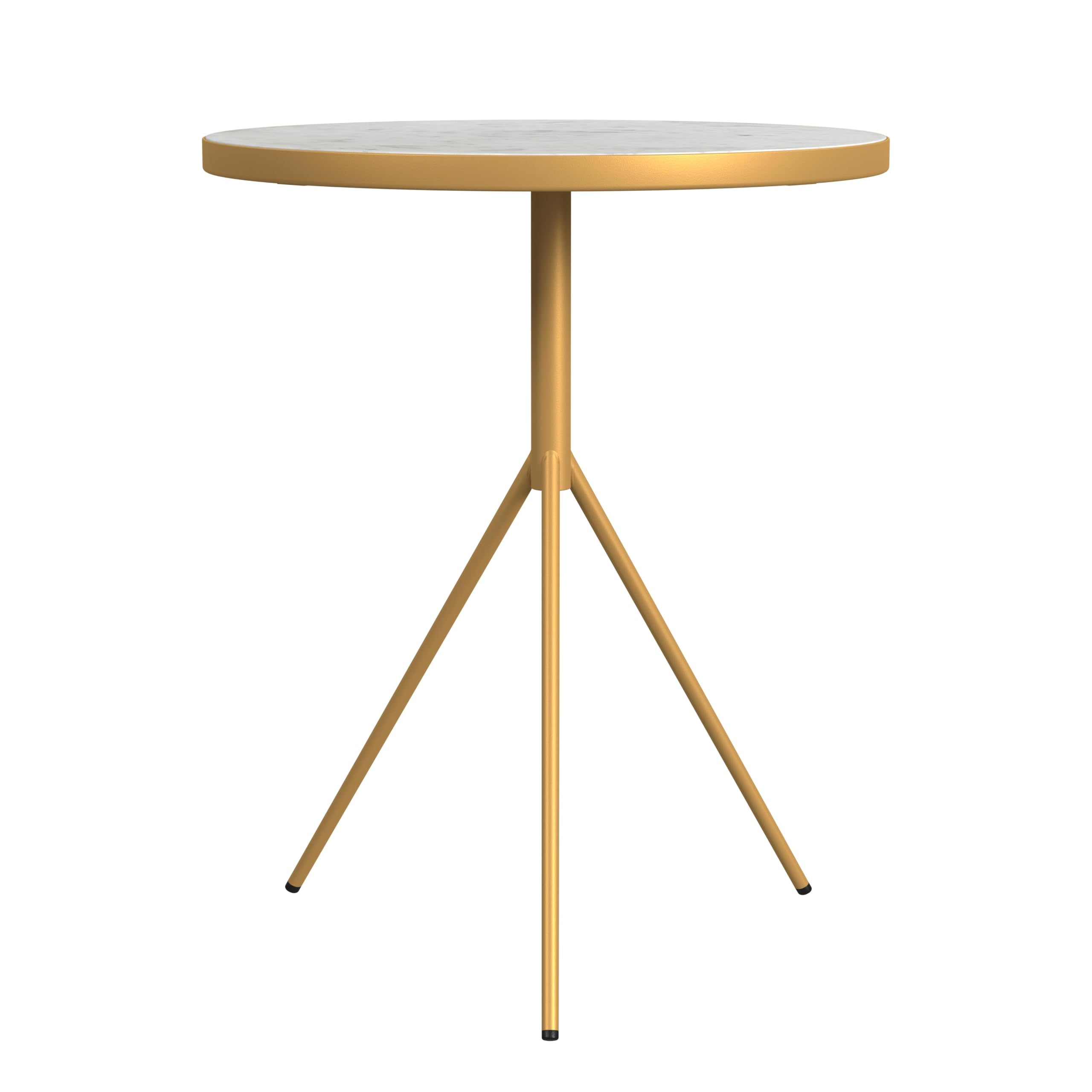 Marble Top End/Side Round Table with Gold Base