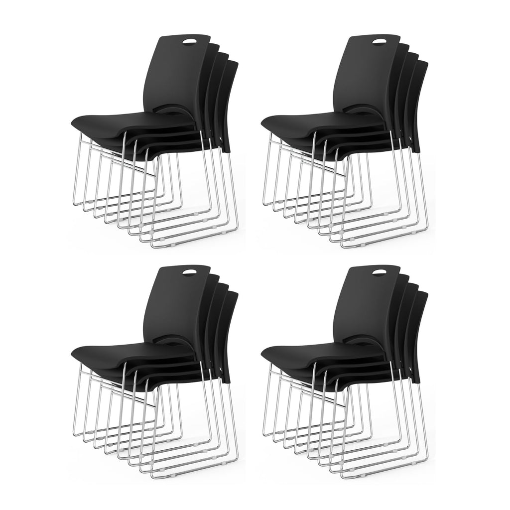 Stacking Chairs Set of 12 Stackable Office Chairs with Metal Sled Base, Ergonomic Plastic Seat, Stacking Chairs for Waiting Room Break Room Banquet Guest, Black
