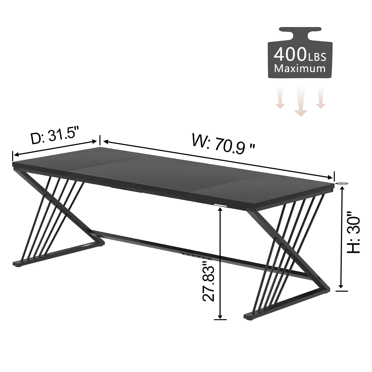 70.9" Black Computer Desk, Modern Home Office Desk, Large Gaming Workstation Executive Desk with Z-Shaped Legs, 2 Person Large Study Writing Table for Bedroom