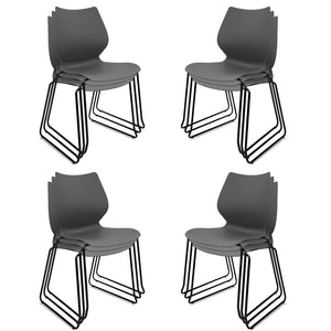 Set of 12, Grey, Stacking Waiting Room Chairs, Stacked Plastic Office Chair with Ergonomic Lumbar Support and Metal Legs for Conference School Church Guest Reception