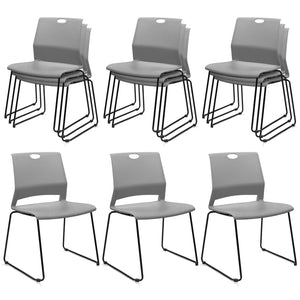 Set of 12, Gray, Stackable Guest Reception Chairs, Stacking Office Chair with Ergonomic Lumbar Support & Metal Legs, Plastic Desk Chairs for Conference School Church Waiting Meeting Break Room
