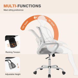 Home Office Managerial Executive Chair, Ergonomic Mesh Adjustable Swivel Mid-Back Computer Desk Chair with Comfortable Lumbar Support, Comfy Arms for Bedroom,Study