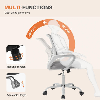 Home Office Managerial Executive Chair, Ergonomic Mesh Adjustable Swivel Mid-Back Computer Desk Chair with Comfortable Lumbar Support, Comfy Arms for Bedroom,Study