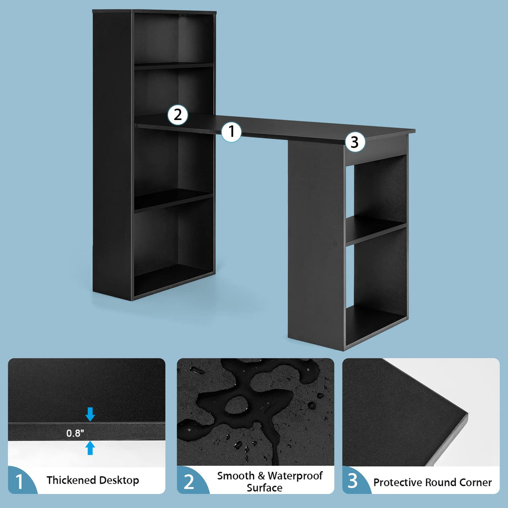 Computer Desk with Bookshelf, Writing Study Desk with Storage Shelves & CPU Stand, Modern Compact Computer Workstation for Home & Office, Space-Saving Design (Black)