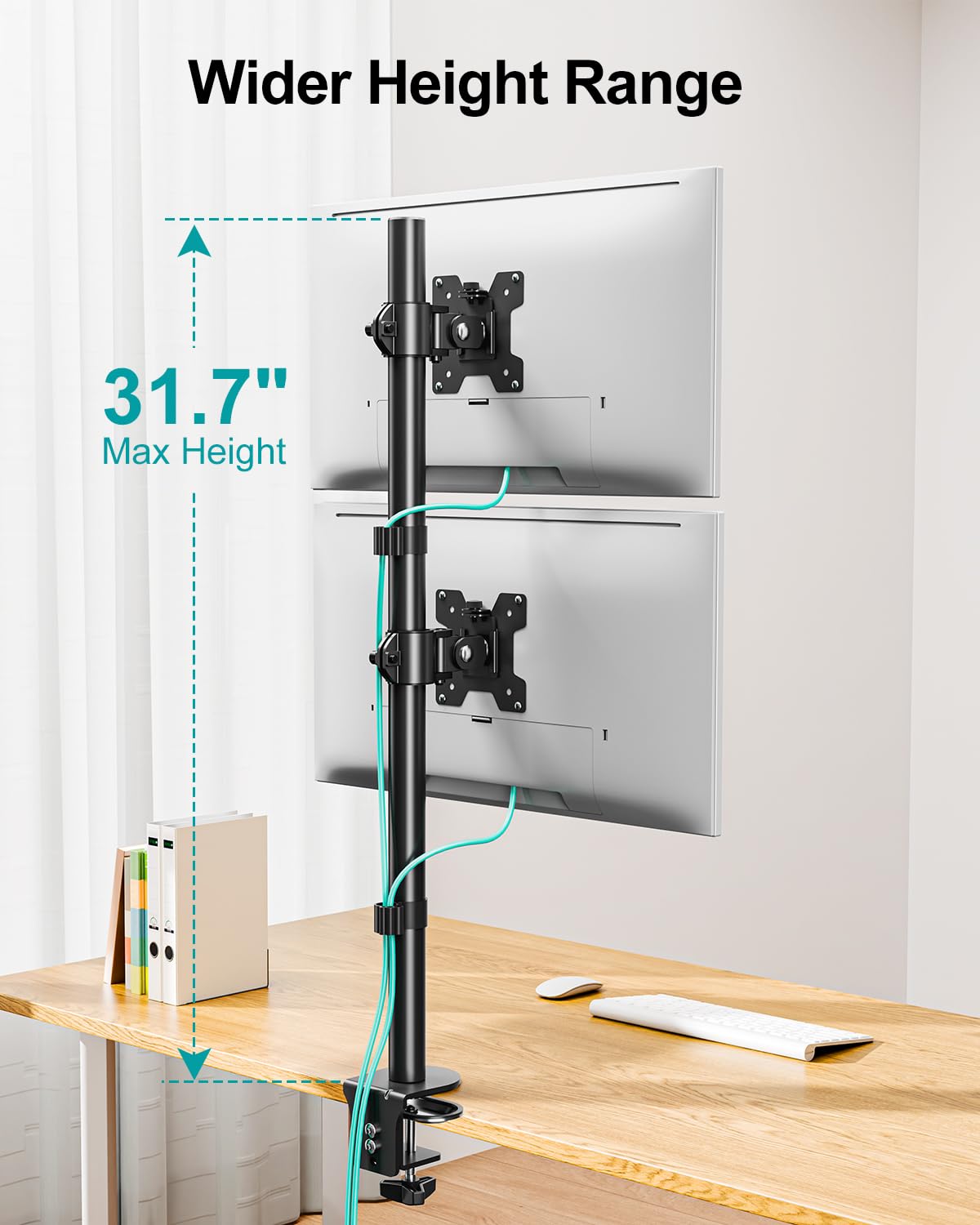 Vertical Dual Monitor Stand, Stacked Monitor Mount for 2 Monitors Up to 32 inches, Computer Monitor Arm with Swivel, Tilt, Height Adjustable, Each Monitor Desk Mount Holds up to 17.6 lbs