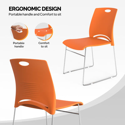 Stacking Chairs Set of 8 Stackable Office Chairs with Metal Sled Base, Ergonomic Plastic Seat, Stacking Chairs for Waiting Room Break Room Banquet Guest, Orange