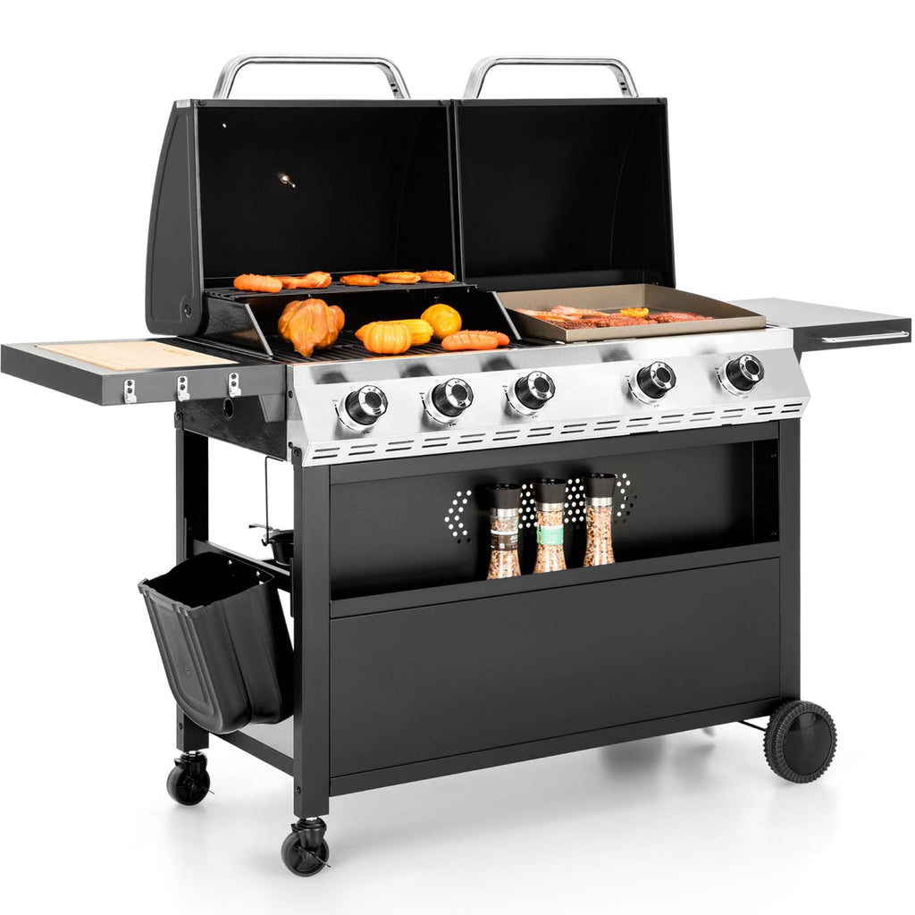 Propane Gas Grill and Griddle Combo with Porcelain-Enameled Cast Iron Grates, Dual Outdoor BBQ Grill with Flat Top Griddle for Barbecue, 696 SQ.IN. Cooking Area