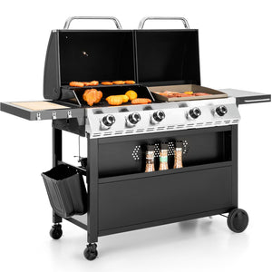 Propane Gas Grill and Griddle Combo with Porcelain-Enameled Cast Iron Grates, Dual Outdoor BBQ Grill with Flat Top Griddle for Barbecue, 696 SQ.IN. Cooking Area