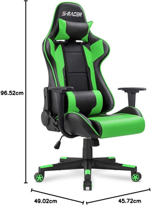Gaming Chair, Office Chair High Back Computer Chair Leather Desk Chair Racing Executive Ergonomic Adjustable Swivel Task Chair with Headrest and Lumbar Support (Green)
