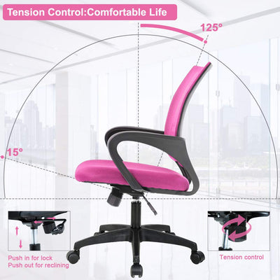 Ergonomic Office Chair | Mid-Back Swivel Desk Chair | Breathable Backrest & Lumbar Support | Adjustable Height | Sponge Seat | Rolling Wheels | Pink | for Adults & Women | Pack of 2