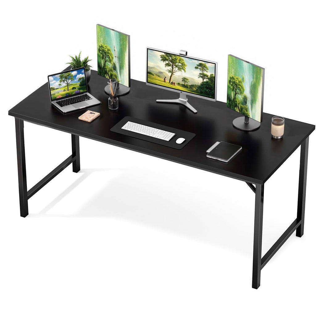 Small Computer Office Desk 63 Inch Student Study Writing Work with Metal Frame Wood Tabletop Modern Simple Home Bedroom PC Table Durable and Easy Assembly, Black