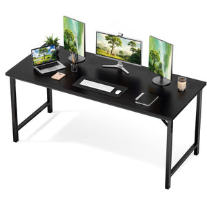 Small Computer Office Desk 63 Inch Student Study Writing Work with Metal Frame Wood Tabletop Modern Simple Home Bedroom PC Table Durable and Easy Assembly, Black