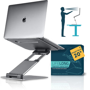 Ergonomic Adjustable Laptop Stand for Desk, Extra Tall 20” Height Aluminum Laptop Riser, Portable Foldable Computer Stand, Fits 10-17” Laptops for Office Meetings, Teamwork & Desk Setup