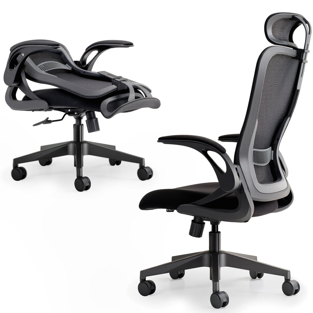 Model U | Folding Office Chair for Small Spaces | Gaming Chair for Adults & Kids | Ergonomic Mesh Computer Chair for Bedroom | Foldable Desk Chair for Home Work (Midnight Black Headrest)