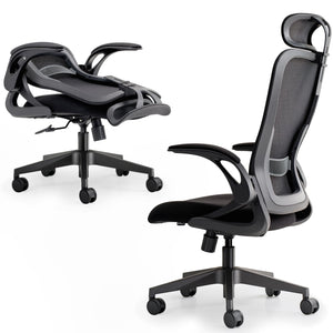Model U | Folding Office Chair for Small Spaces | Gaming Chair for Adults & Kids | Ergonomic Mesh Computer Chair for Bedroom | Foldable Desk Chair for Home Work (Midnight Black Headrest)
