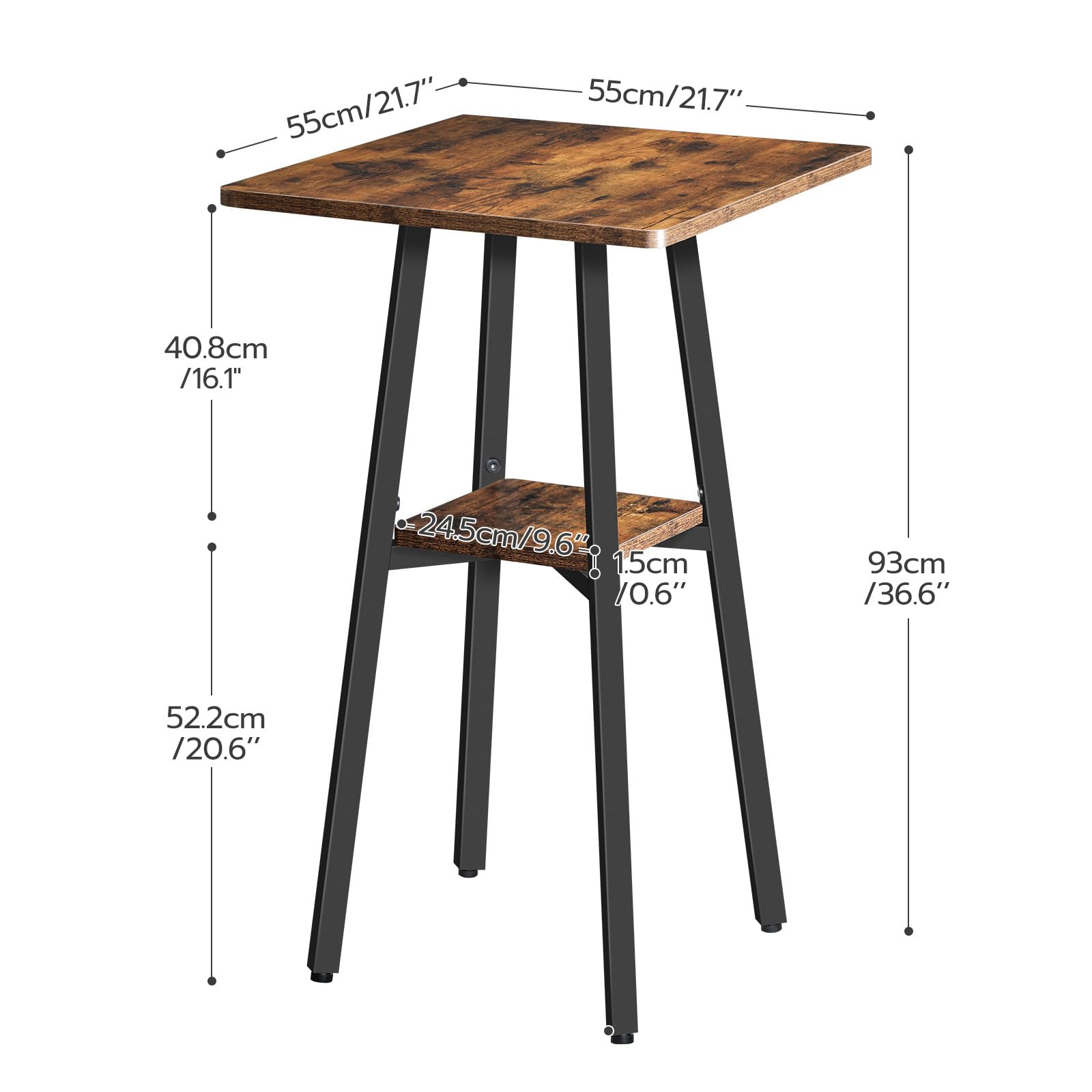 Bar Table, 2-Tier High Top Pub Table, Counter Height Table with Storage, Small Kitchen Dining Table, 36.6" High Bar Table for Living Room Party, Easy to Assemble, Rustic Brown