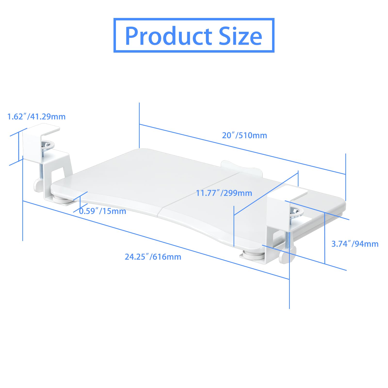 Small Keyboard Tray Under Desk Pull Out with C Clamp Mount, Computer Keyboard & Mouse Tray, 20 (24.2 Including Clamps) x 11.8 inch Slide-Out Platform Computer Drawer for Typing, White, DSF1SW