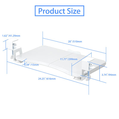 Small Keyboard Tray Under Desk Pull Out with C Clamp Mount, Computer Keyboard & Mouse Tray, 20 (24.2 Including Clamps) x 11.8 inch Slide-Out Platform Computer Drawer for Typing, White, DSF1SW