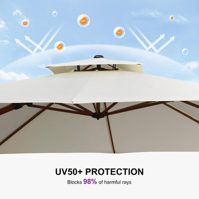 12ft Patio Umbrella Outdoor Square Umbrellas Large Cantilever Umbrella Windproof Offset Heavy Duty Sun Umbrellas for Garden Deck Pool Patio, Cream