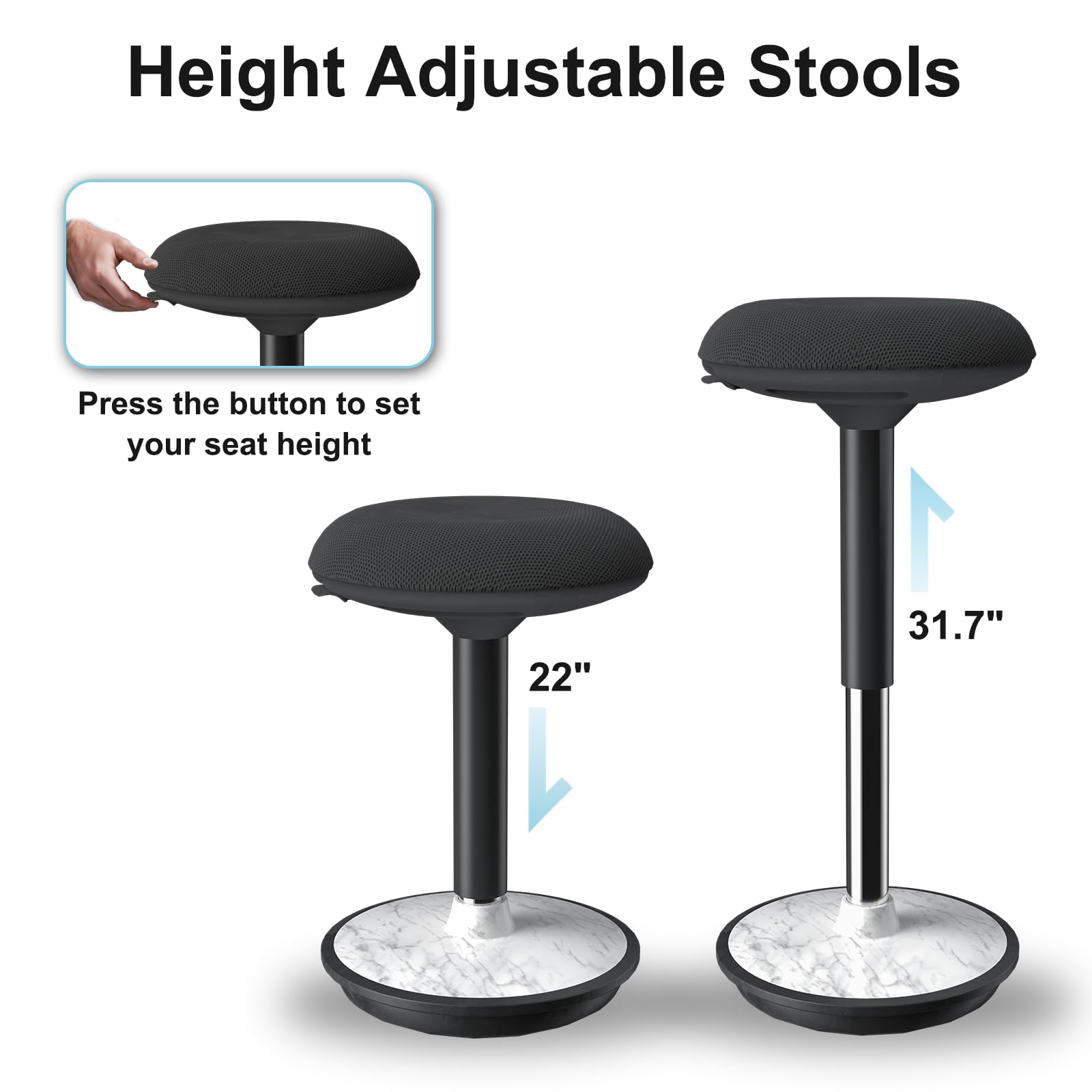 Adult Wobble Stool - Anti-Fatigue Standing Desk Stool with 360° Rocking Non-Slip Curved Base, Height Adjustable 22-32 Inch Standing Chair for Home & Office,Faux Marble