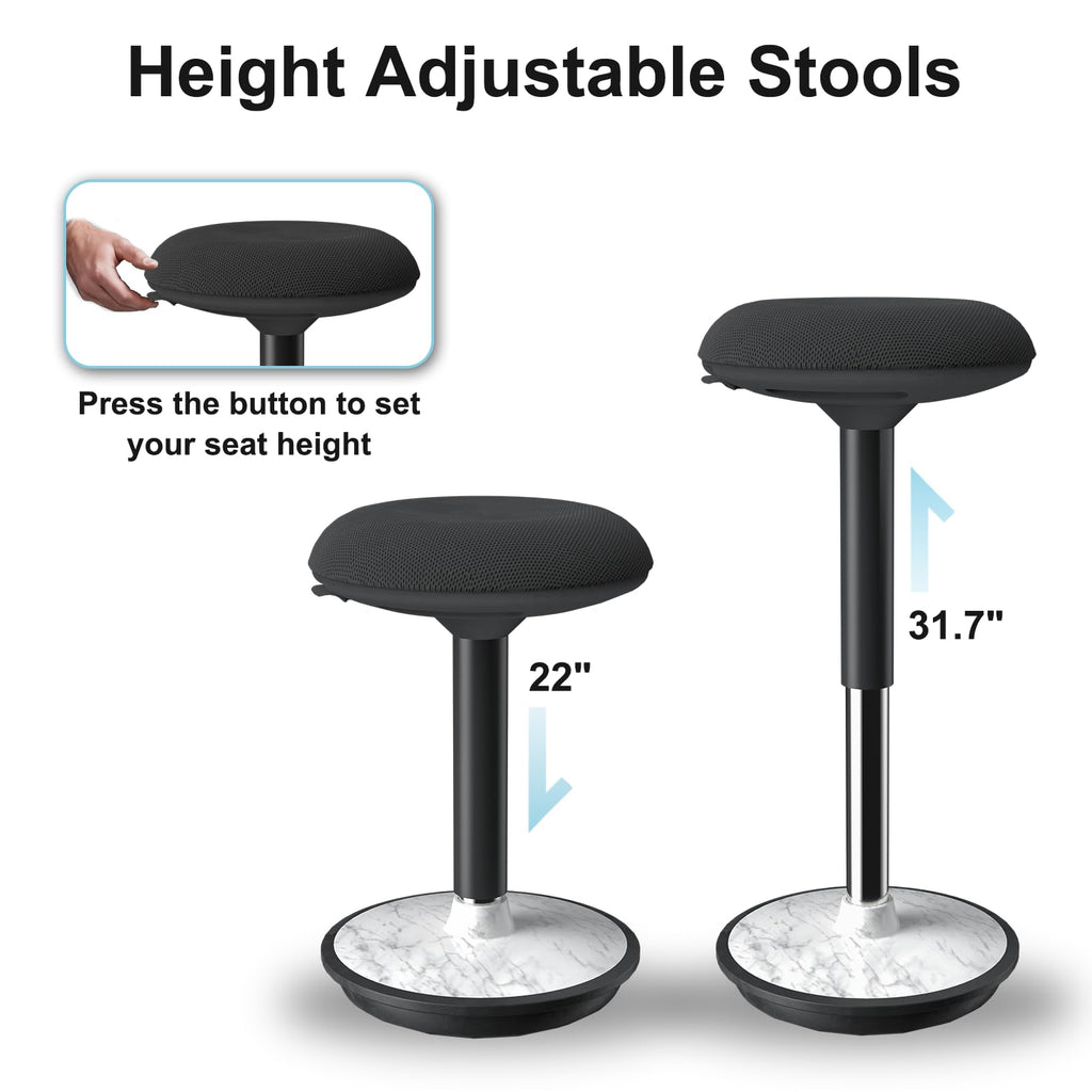 Adult Wobble Stool - Anti-Fatigue Standing Desk Stool with 360° Rocking Non-Slip Curved Base, Height Adjustable 22-32 Inch Standing Chair for Home & Office,Faux Marble