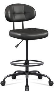 Drafting Chair Without Arms, Tall Office Chair with Footrest Ring for Standing Desk, Small Faux Leather Executive Office Chair with Adjustable Height for Bar Lab Counter Height Desk, Black
