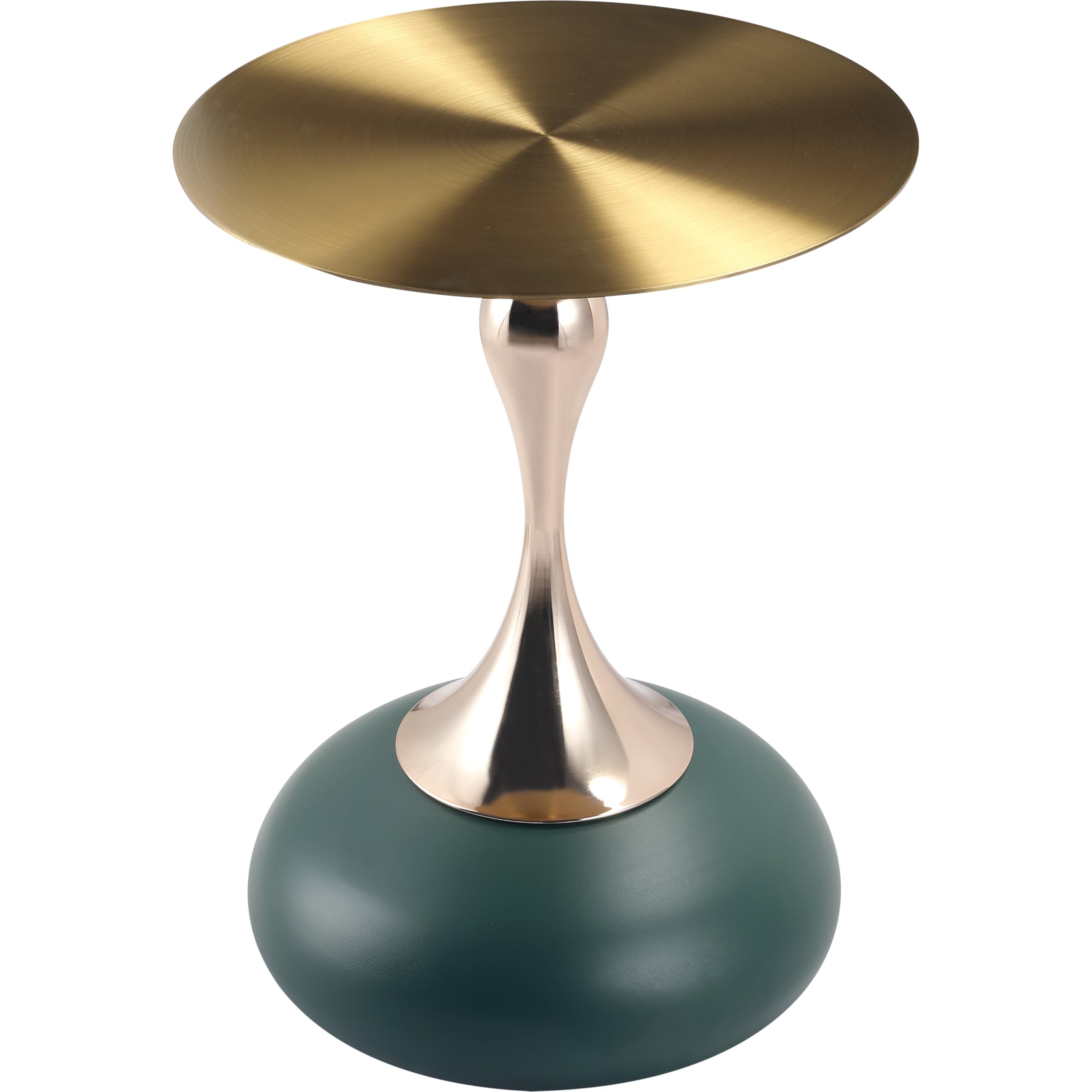 Modern Round Side Table with Gold Stainless Steel Top, Gold Pedestal Stem & Glossy Base, Accent End Table for Living Room, Bedroom, or Small Spaces, 17.7