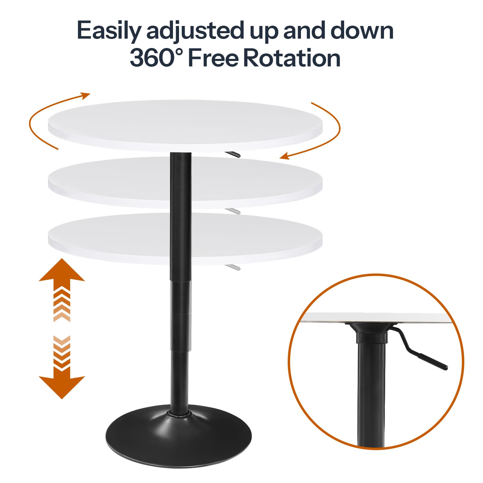 Bar Table, Height-Adjustable Round Pub Table 27-35.4 Inches with Sturdy Base, Modern Style, Easy to Assemble, Suitable for Small Space, White