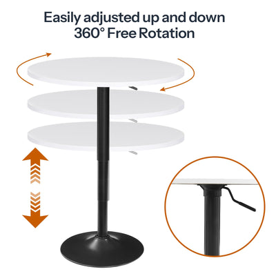 Bar Table, Height-Adjustable Round Pub Table 27-35.4 Inches with Sturdy Base, Modern Style, Easy to Assemble, Suitable for Small Space, White