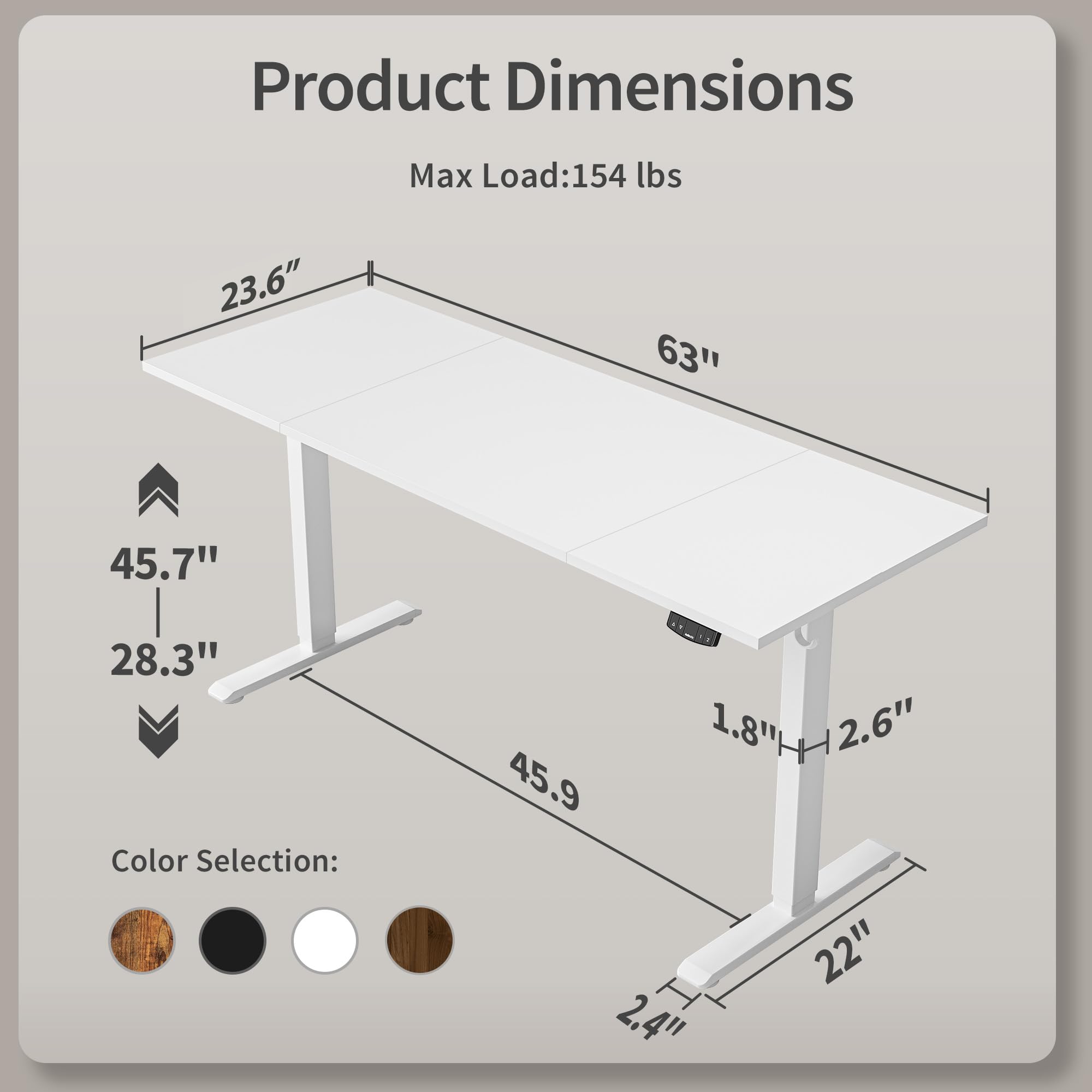 Electric Standing Desk, 63 x 24 Inches Height Adjustable Desk, Sit Stand up for Work Office Home, Ergonomic Rising Computer Table with Memory Preset, White