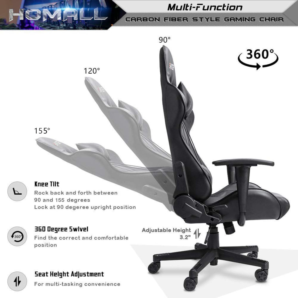Gaming Chair, Office Chair High Back Computer Chair Leather Desk Chair Racing Executive Ergonomic Adjustable Swivel Task Chair with Headrest and Lumbar Support (Dark Black)