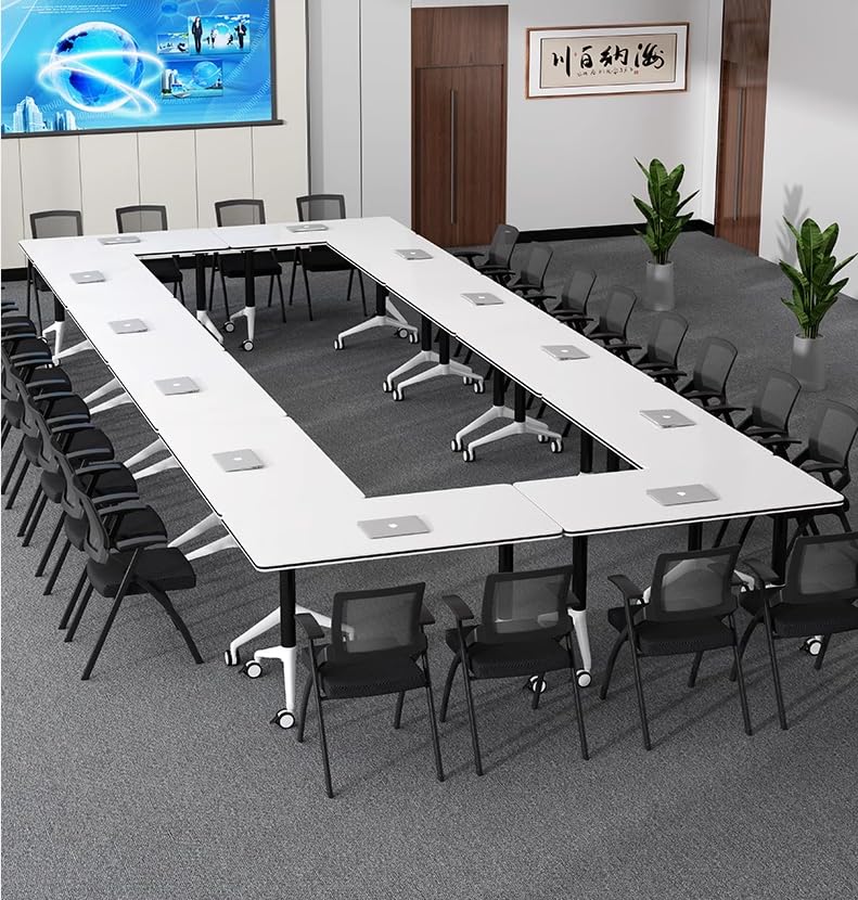 Conference Table Foldable Meeting Tables, Mobile Training Table with Wheels, Flip Top Rolling Seminar Meeting Table for Office,Meeting Room,classr (White, 63×23.6×29.5in)