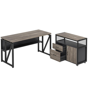 L Shaped Desk with Drawer Cabinet, 55