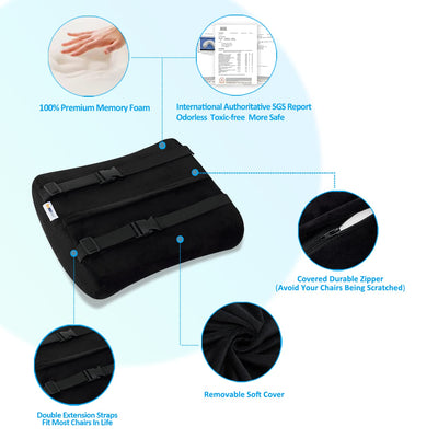 Seat Cushion and Lumbar Support Pillow for Office Chair, Memory Foam Car Seat Cushions Back Support Pillows, Help Relieve Pain of Back, Lumbar, Tailbone and Sciatic Nerve（Black）