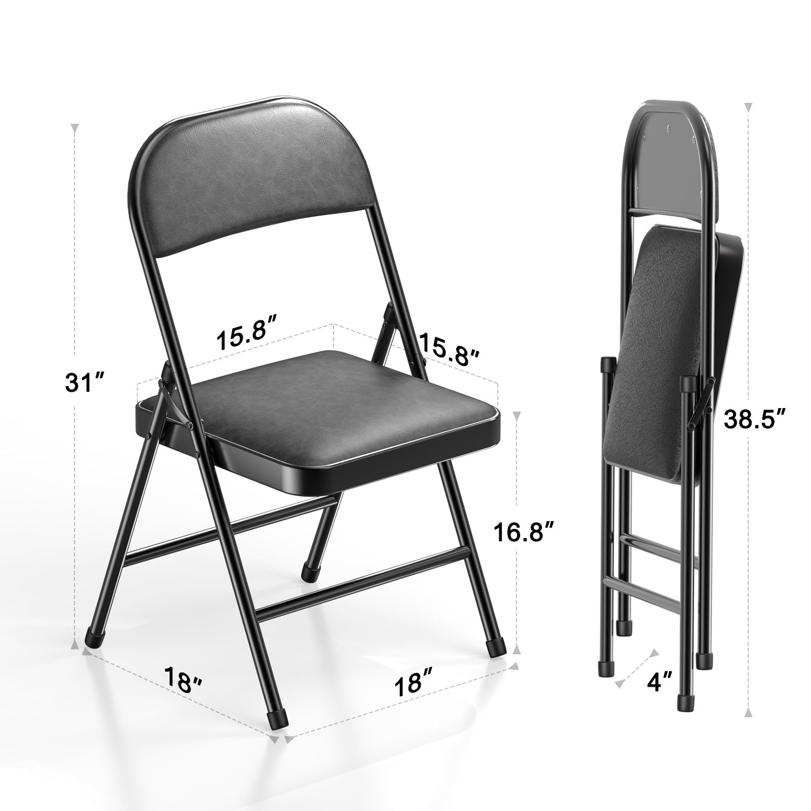 4 Pack Folding Chairs with Padded Vinyl Cushion Chairs with Comfortable Cushion and Durable Steel Frame for Home and Office, for Indoor and Outdoor Events (Black, Vinyl)