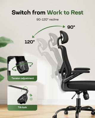 Ergonomic Mesh Office Chair High Back Desk Chair Adjustable Lumbar Support with Headrest Flip-Up Liftable Arms Swivel Computer Task Chair for Big and Tall People
