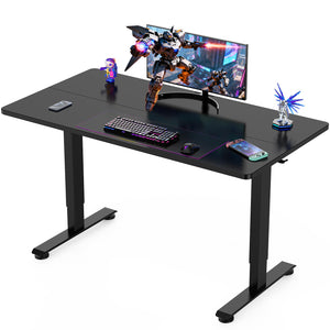 55 Inch Large Electric Standing Gaming Desk, Heights Adjustable,Sit to Stand Up, Work Home Office Computer Table for Study, Walking Pad, Writing, and Games, Wooden Desktop Desks, Black