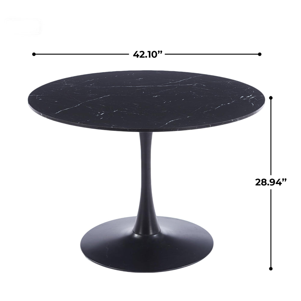 42" Tulip Table for 4-6 Persons Modern Round Dining Table, Mid-Century Modern Black Marble Small Kitchen Table with MDF Wooden Top, Leisure Coffee Table for Living Room, Dining Room, Office