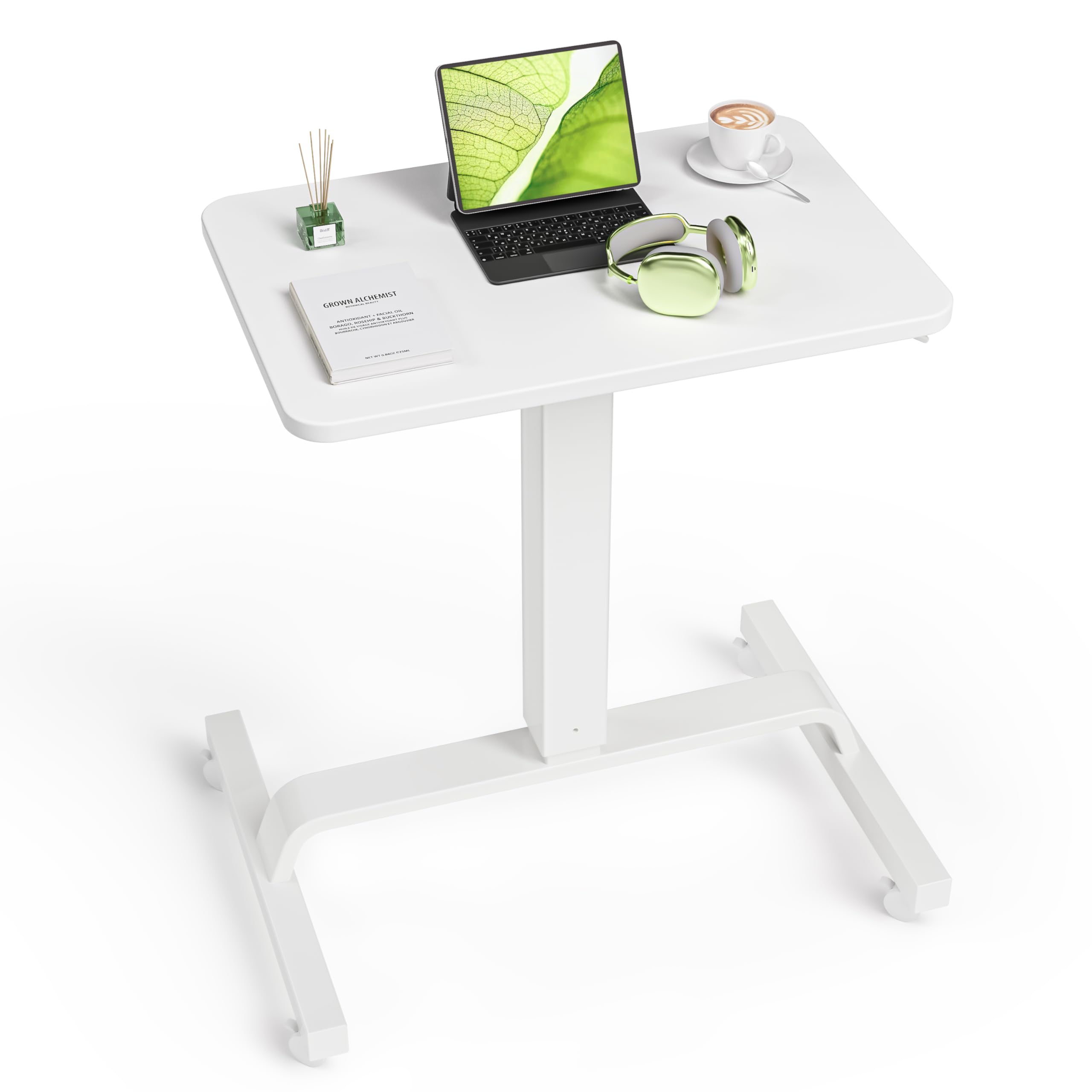 Height Adjustable Mobile Standing Desk with 360 Swivel Casters, 29"-45" Pneumatic Rolling Desk on Wheels, Perfect for Home Office, Bedroom, Living Room, White