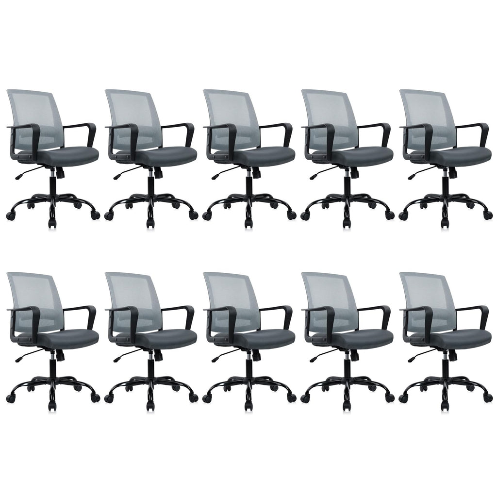 Ergonomic Office Desk Chair - Mesh Office Chair with Adjustable Lumbar Support, Rolling Comfortable Computer Task Chairs with Arms for Home Conference-Gray, 10 Pack