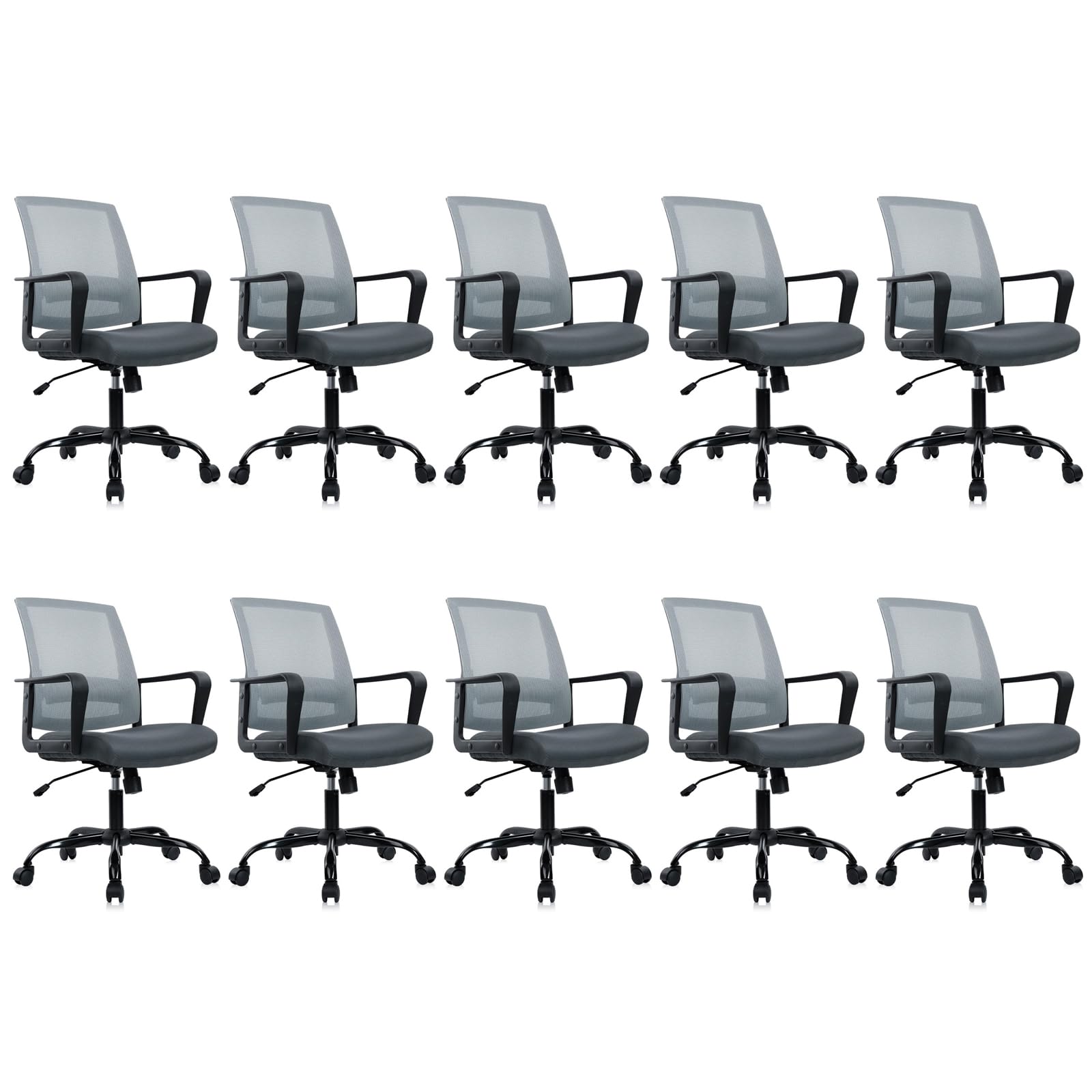 Ergonomic Office Desk Chair - Mesh Office Chair with Adjustable Lumbar Support, Rolling Comfortable Computer Task Chairs with Arms for Home Conference-Gray, 10 Pack