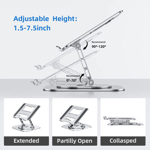 Laptop Stand with 360° Rotating Base, Foldable Adjustable Computer Holder, Ergonomic Design Compatible with MacBook Air Pro, Dell XPS, HP, Lenovo More 10-17