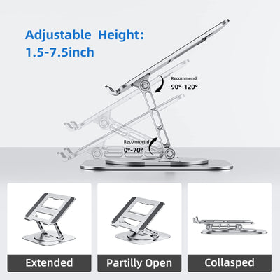 Laptop Stand with 360° Rotating Base, Foldable Adjustable Computer Holder, Ergonomic Design Compatible with MacBook Air Pro, Dell XPS, HP, Lenovo More 10-17