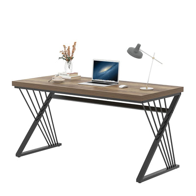 Modern Home Office Desk, Wood and Metal Computer Desk, Industrial Study Writing Work Table for Bedroom Living Room, Oak, 60 Inch