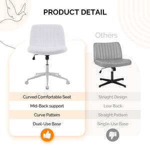 Criss Cross Legged Chair,Wide Comfy Office Desk Chair,Dual-Use with/no Wheels Computer Task Chair,Swivel Armless Vanity Boucle Chair for Study,Make Up,Home Office,Teddy Fleece,White