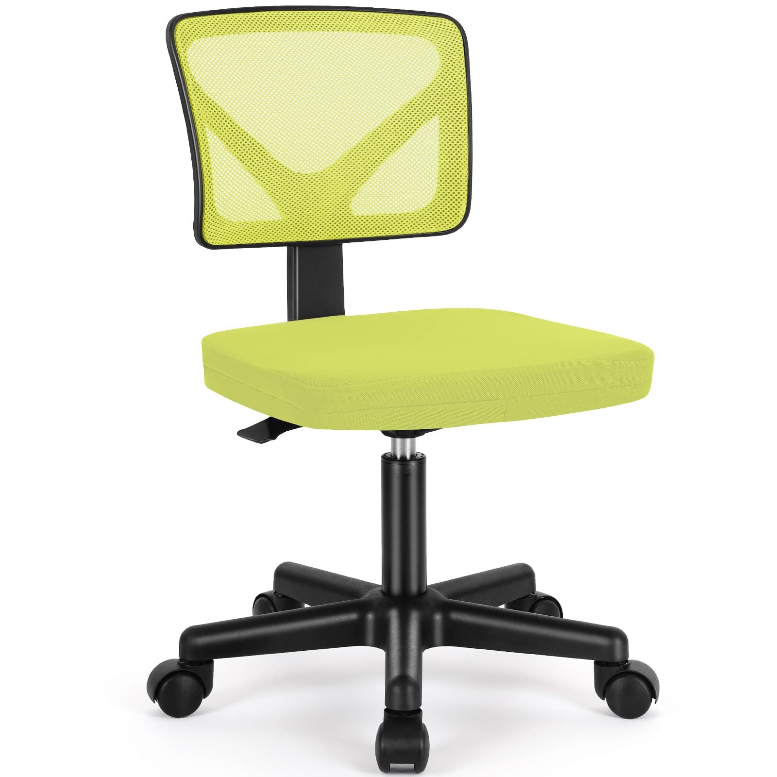Small Office Chair, Ergonomic Low-Back Mesh Rolling Work Swivel Desk Chairs with Wheels, Armless Comfortable Seat Lumbar Support for Home, Bedroom, Study, Student, Adults, Green