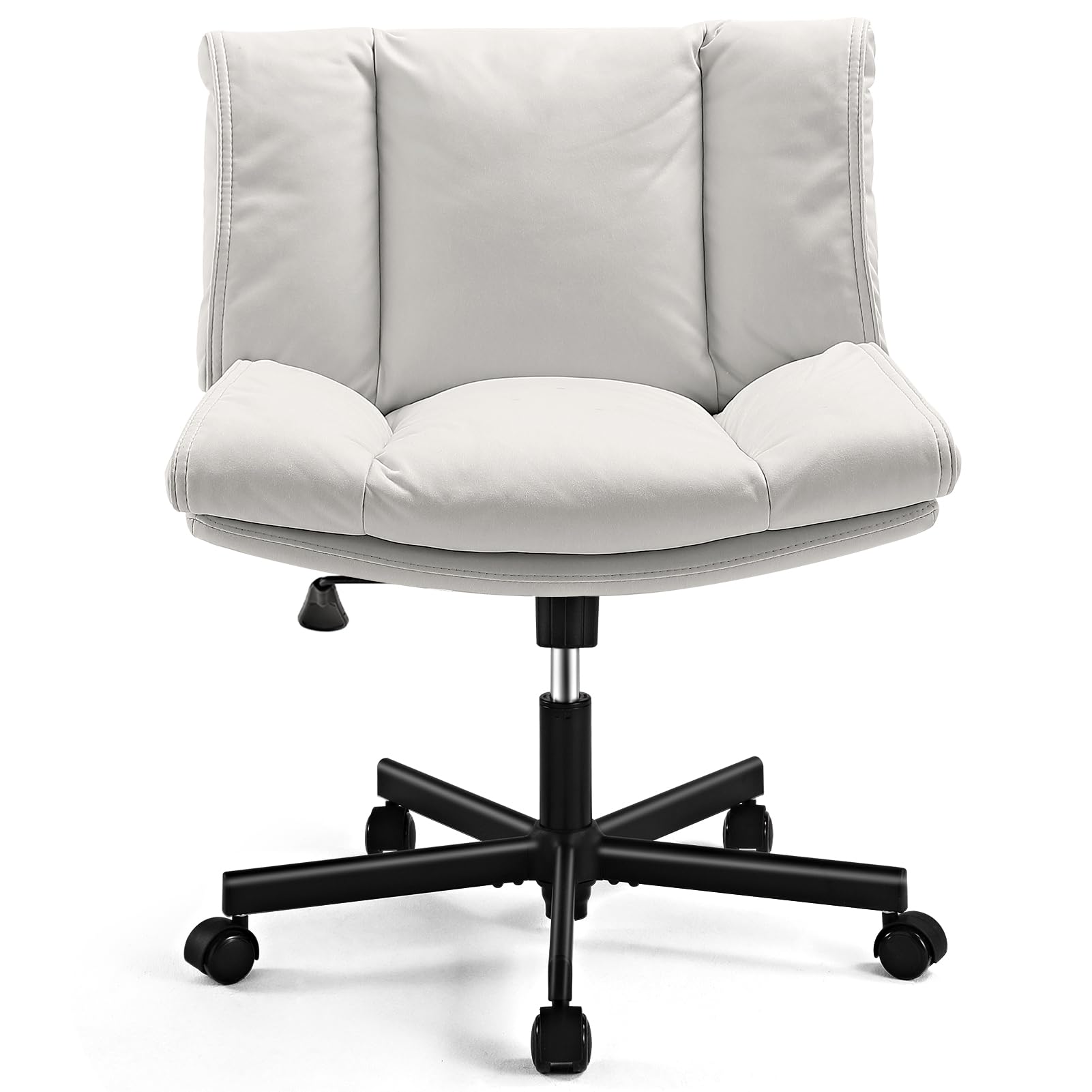 Criss Cross Chair with Wheels Swivel Rolling Armless Vanity Chair Adults Wide Seat Cross-legged Chair Convertible Fixed Wheels or Casters Desk Office Chair for Living Room, Bedroom, Makeup Room