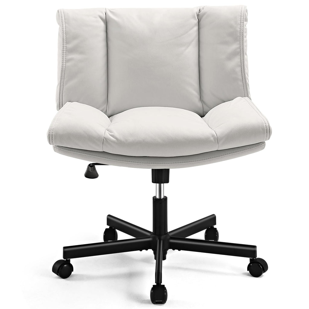 Criss Cross Chair with Wheels Swivel Rolling Armless Vanity Chair Adults Wide Seat Cross-legged Chair Convertible Fixed Wheels or Casters Desk Office Chair for Living Room, Bedroom, Makeup Room
