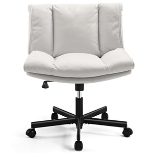 Criss Cross Chair with Wheels Swivel Rolling Armless Vanity Chair Adults Wide Seat Cross-legged Chair Convertible Fixed Wheels or Casters Desk Office Chair for Living Room, Bedroom, Makeup Room